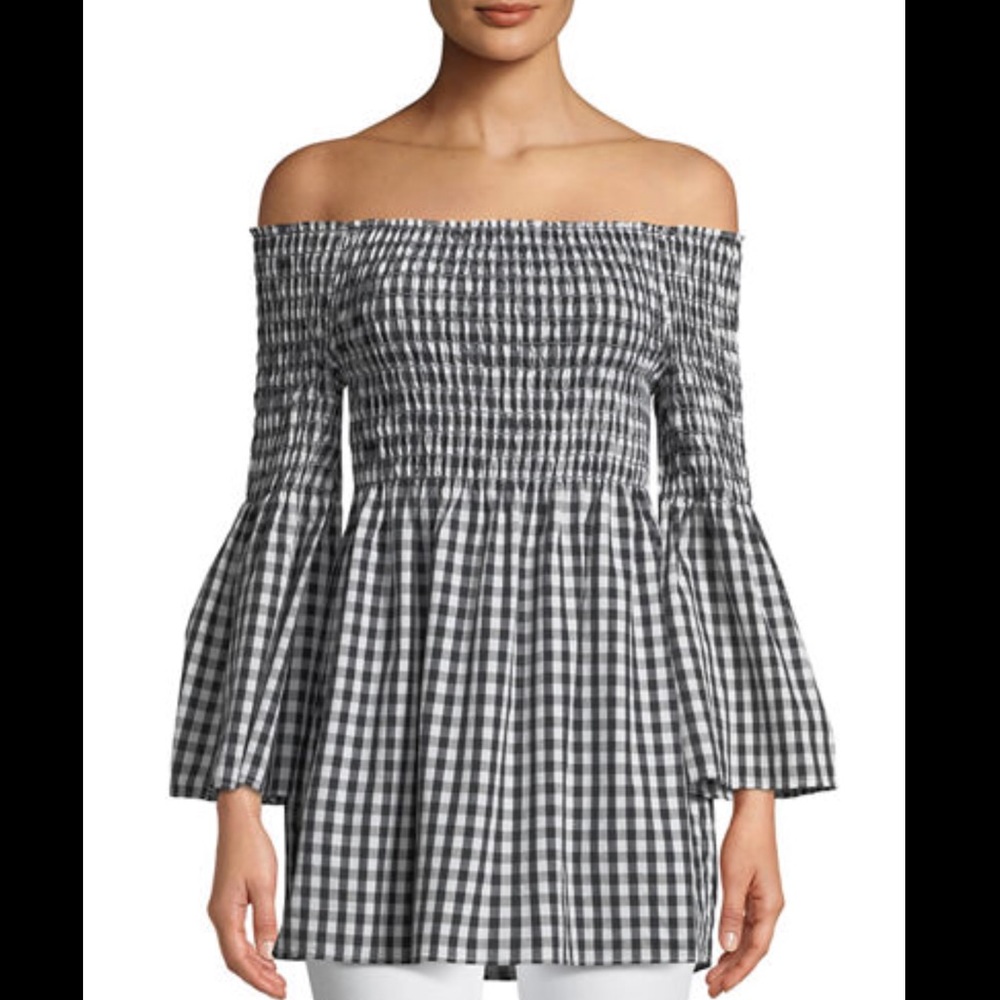 Max Studio Gingham Off the Shoulder Blouse